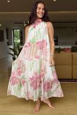 Made In Italy Paradise In Bloom Tiered Long Dress Rose and Mocha /18 =